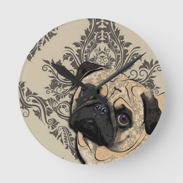 Pug Dog Abstract Pet Pattern Print Round Clock (Front)