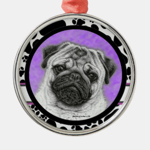 Pug Dog Art Christmas Ornament by Glenda Harlan