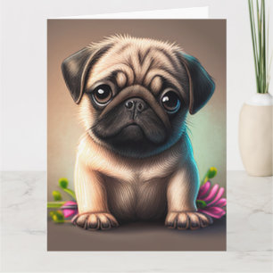 PUG DOG ART HAPPY BIRTHDAY GREETING CARD