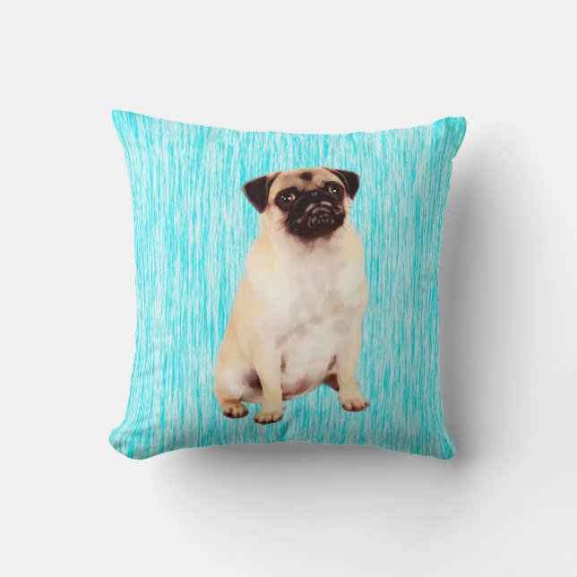 Pug Dog Art Portrait Throw Pillow (Front)