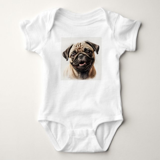 Pug Dog Baby Jersey Bodysuit (Front)