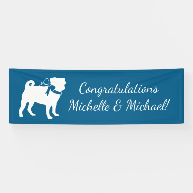Pug Dog Baby Shower Boy Blue with Bow Banner (Horizontal)