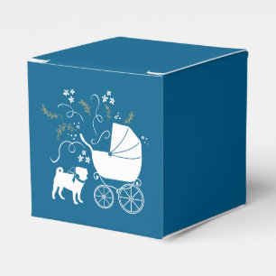 Pug Dog Baby Shower Boy Blue with Bow Favor Box