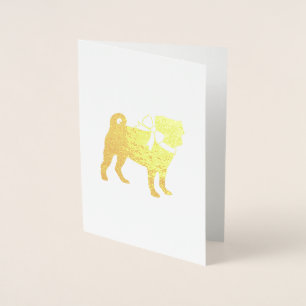 Pug Dog Baby Shower Boy Blue with Bow Foil Card