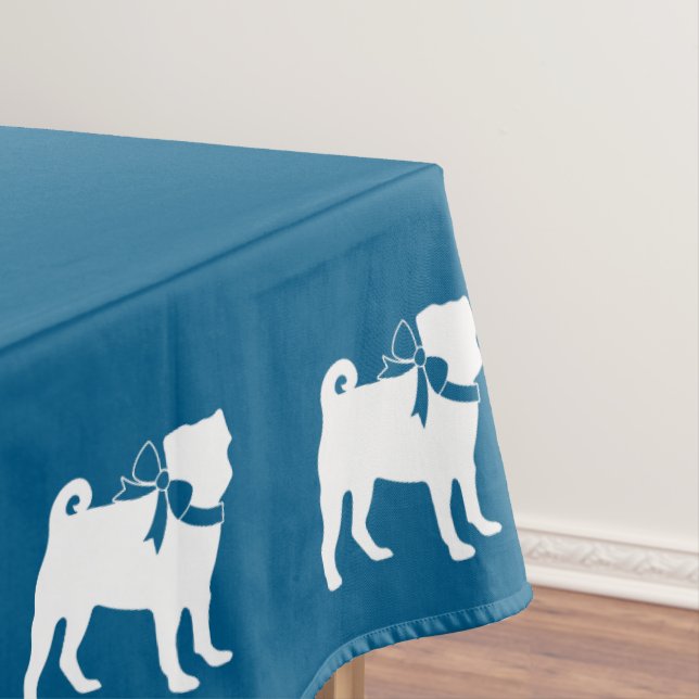 Pug Dog Baby Shower Boy Blue with Bow Tablecloth (In Situ)