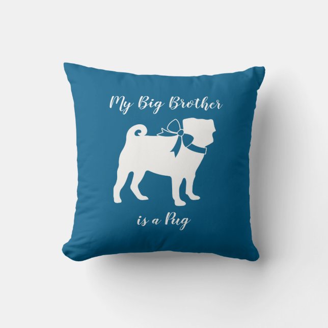Pug Dog Baby Shower Boy Blue with Bow Throw Pillow (Front)