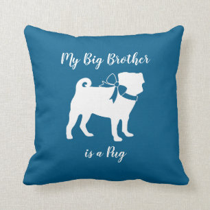 Pug Dog Baby Shower Boy Blue with Bow Throw Pillow