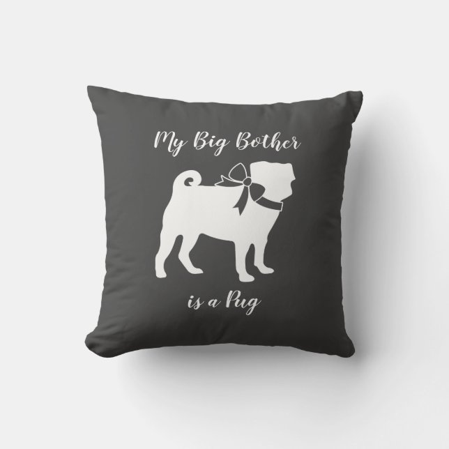 Pug Dog Baby Shower Grey Puppy Gender Neutral Throw Pillow (Front)