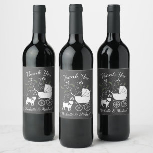 Pug Dog Baby Shower Grey Puppy Gender Neutral Wine Label