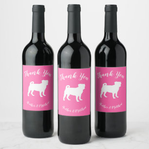 Pug Dog Baby Shower Pink Puppy Girl Wine Label