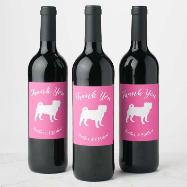 Pug Dog Baby Shower Pink Puppy Girl Wine Label (Bottles)