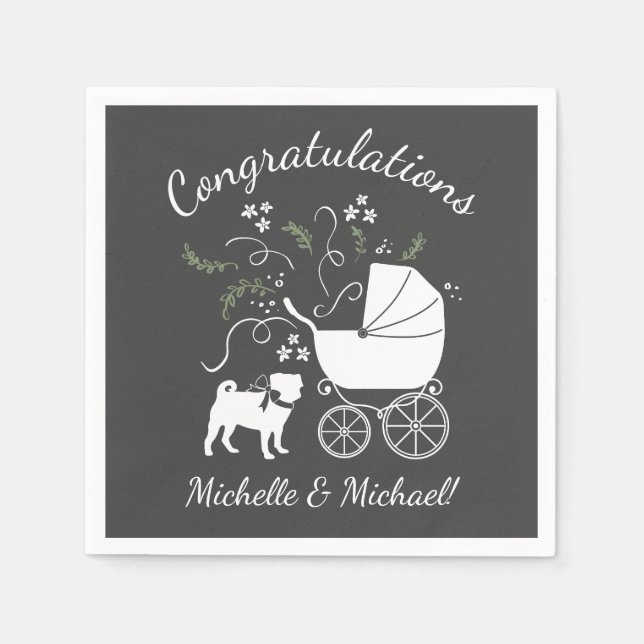 Pug Dog Baby Shower Theme Puppy Gender Neutral Napkin (Front)
