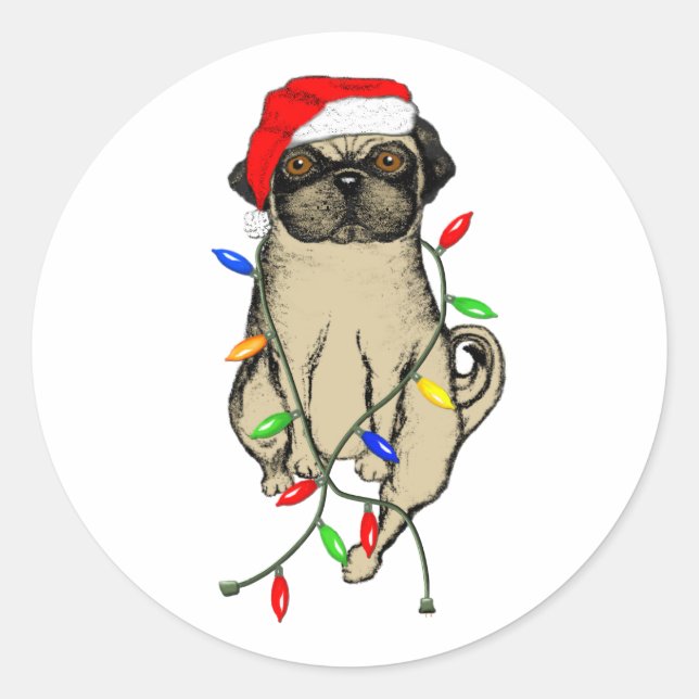 Pug Dog Bah Humpug Funny Christmas Classic Round Sticker (Front)