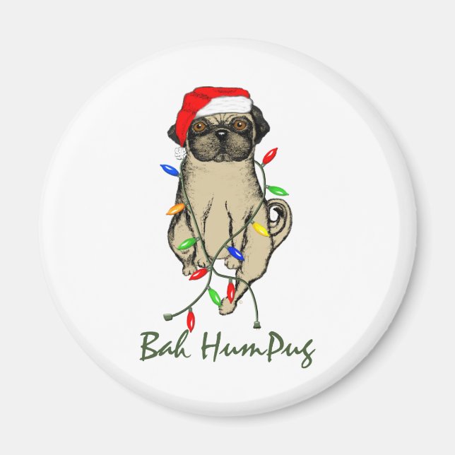 Pug Dog Bah Humpug Funny Christmas Magnet (Front)