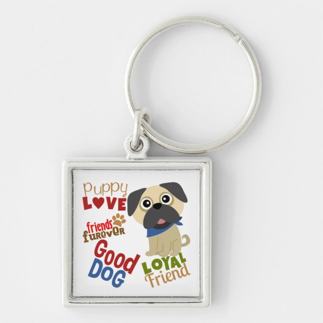 Pug Dog Best Friend Keychain (Front)