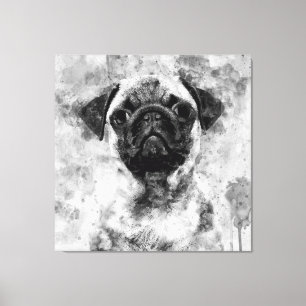 Pug Dog Black and White Watercolor 01 Canvas Print