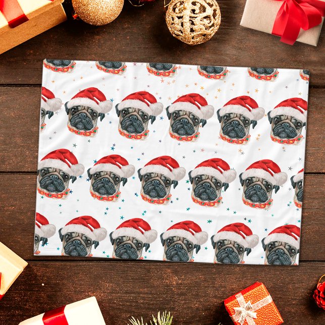 Pug Dog Breed Christmas Stars Fleece Blanket (Creator Uploaded)