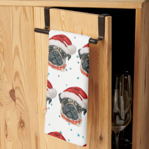 Pug Dog Breed Christmas Stars Kitchen Towel