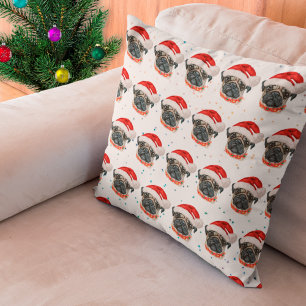 Pug Dog Breed Christmas Stars Throw Pillow