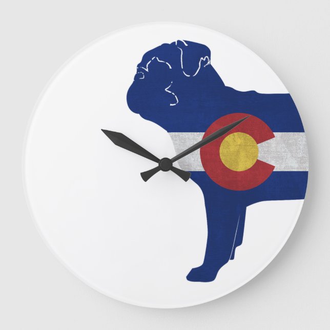 Pug Dog Breed Colorado Flag Silhouette Large Clock (Front)