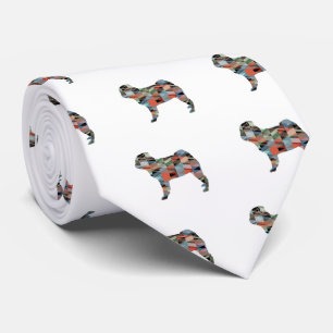 Pug Dog Breed Geo Silhouette Plaid Tie
