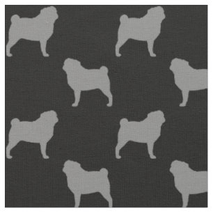 Pug Dog Breed Silhouettes Grey and Black Patterned Fabric