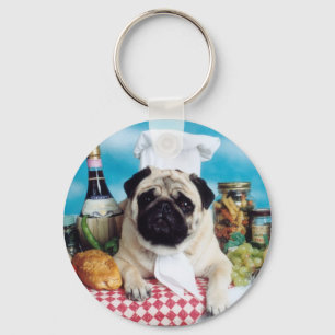 Pug Dog Chef Keychain