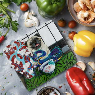 Pug Dog Chinese Dragon Cutting Board