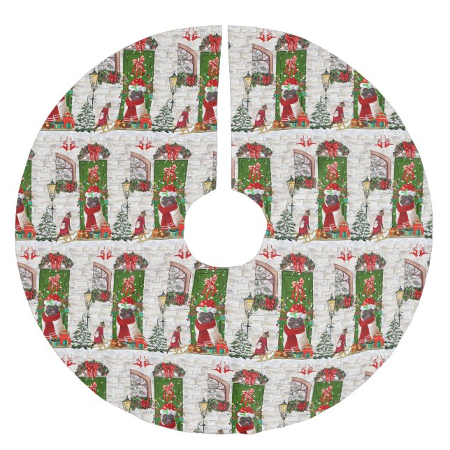Pug Dog Christmas  Brushed Polyester Tree Skirt (Front)