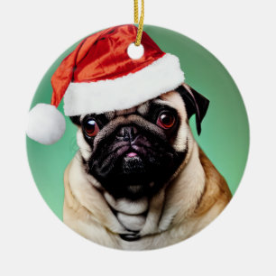 Pug Dog Christmas Ceramic Ornament