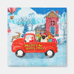 Pug Dog Christmas Delivery Truck Snow Magnet