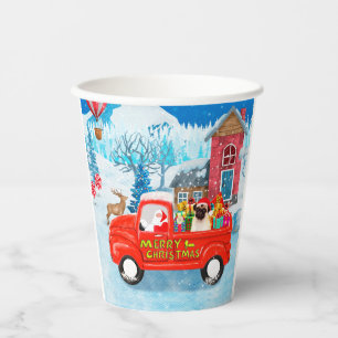 Pug Dog Christmas Delivery Truck Snow Paper Cups