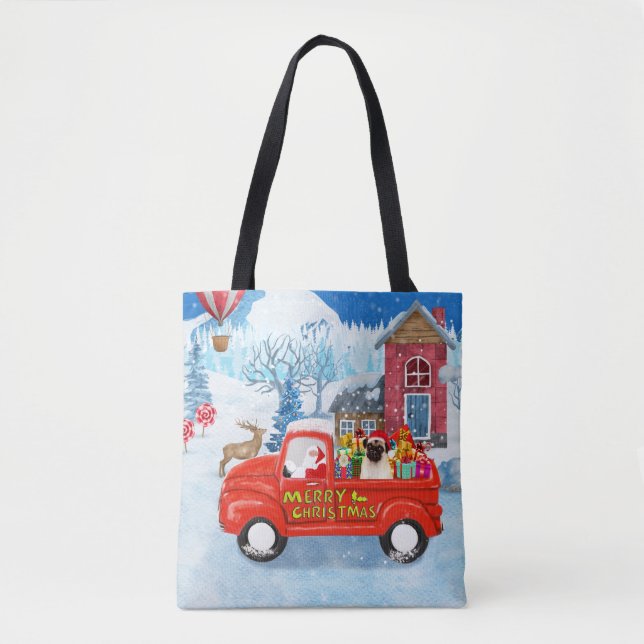 Pug Dog Christmas Delivery Truck Snow  Tote Bag (Front)