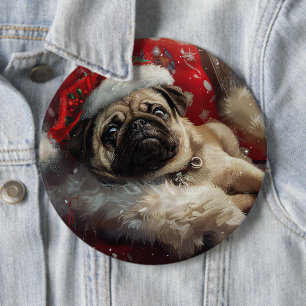 Pug Dog Christmas Festive 6 Inch Round Button