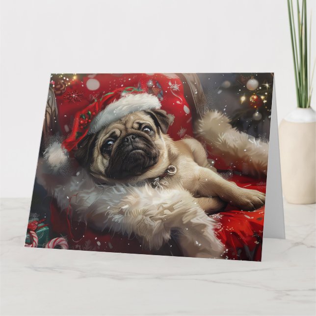 Pug Dog Christmas Festive Card (Front)
