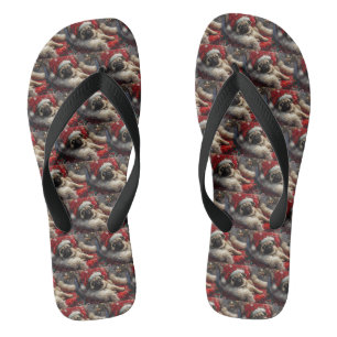 Pug Dog Christmas Festive Flip Flops