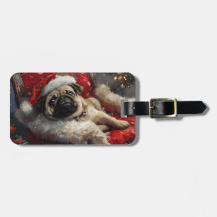 Pug Dog Christmas Festive Luggage Tag