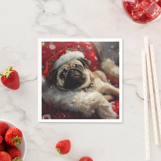 Pug Dog Christmas Festive Napkin (Insitu)