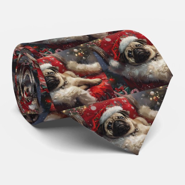 Pug Dog Christmas Festive Tie (Rolled)
