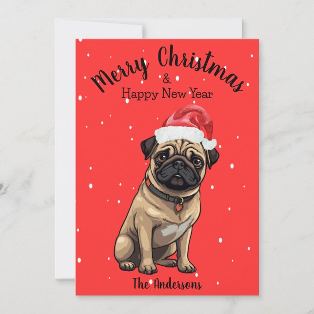 Pug Dog Christmas  Holiday Card (Front)