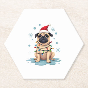 Pug Dog Christmas Men Women (1) Paper Coaster