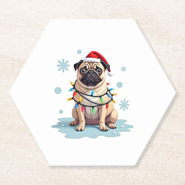 Pug Dog Christmas Men Women (2) Paper Coaster (Front)