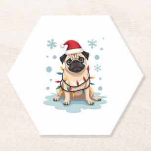 Pug Dog Christmas Men Women Paper Coaster