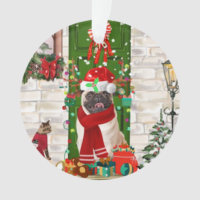 Pug Dog Christmas  Ornament (Front)