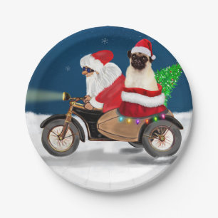 Pug Dog Christmas Santa Claus Paper Plate