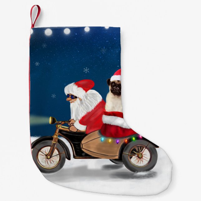 Pug Dog Christmas Santa Claus  Small Christmas Stocking (Front)