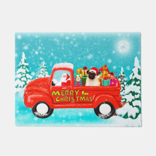 Pug Dog Christmas Santa Delivery Truck Doormat