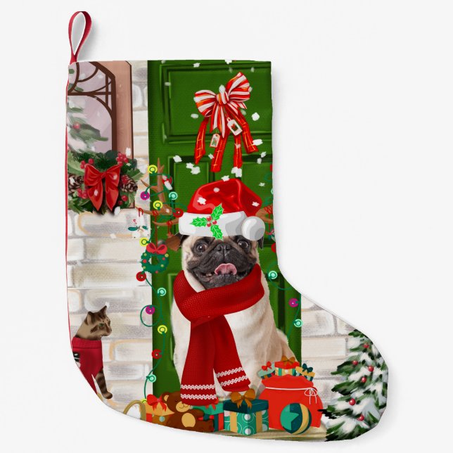Pug Dog Christmas  Small Christmas Stocking (Front)