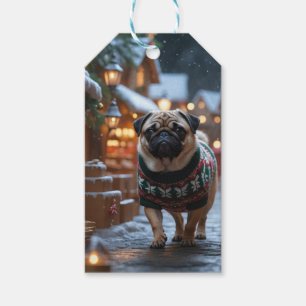 Pug Dog Christmas Snow Holiday Gift Tags