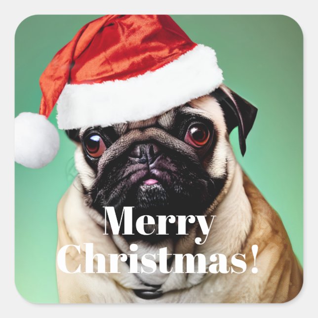 Pug Dog Christmas Square Sticker (Front)